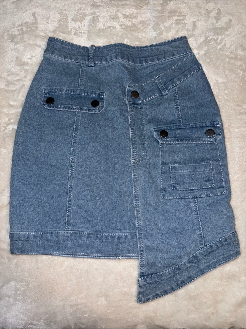 💙Asymmetrical Blue Denim Utility Skirt